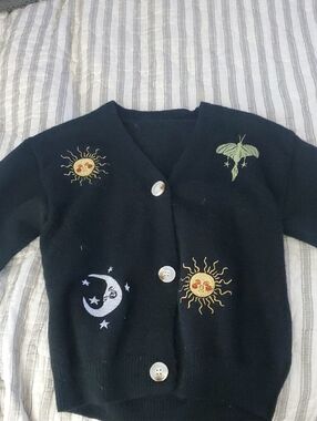 Black Embroidered Sun & Moon Cardigan